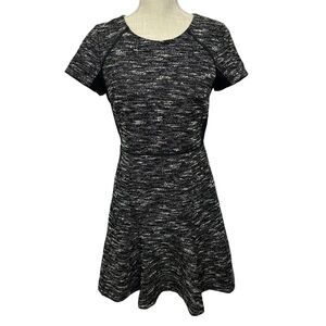 J Crew Tweed A-Line Dress Fit & Flare Mid-Thigh Short Sleeve Womens Size 2 Black